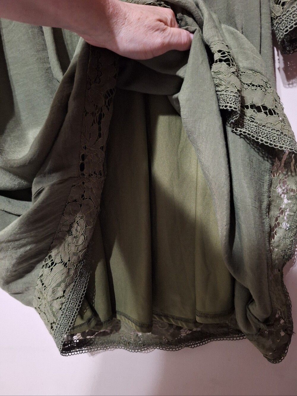 Sharagano Olive Green Floral Lace Yoke Flowy Boho Tunic Dress Plus Size 3X - Picture 4 of 9
